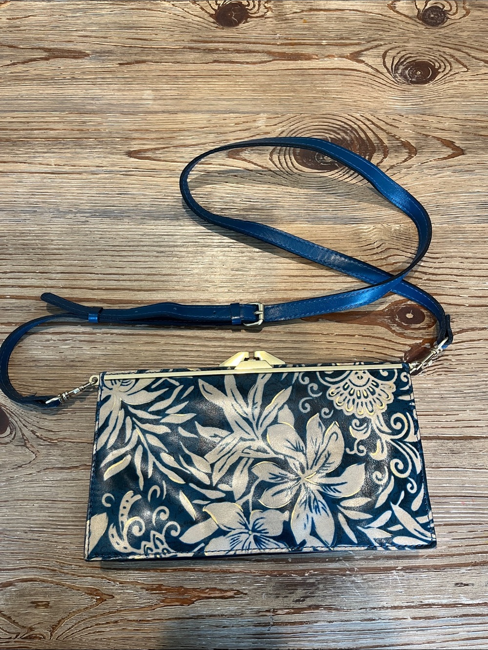 Patricia Nash Blue Floral Crossbody Clutch Bag